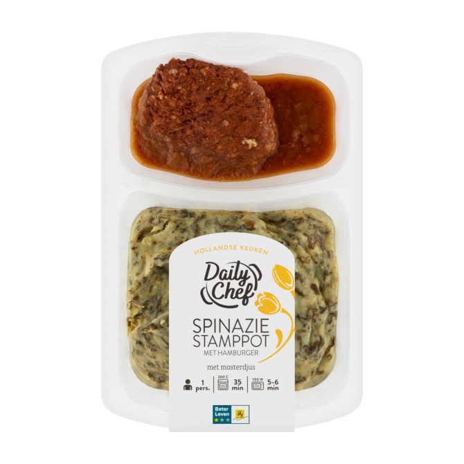 Daily Chef Spinazie stamppot met hamburger &amp; mosterdjus