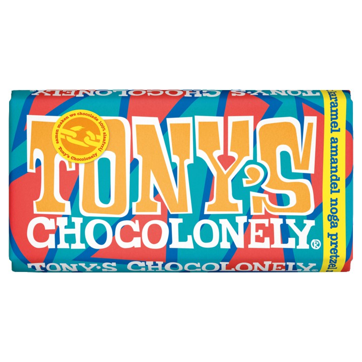 Tony&amp;#x27;s Chocolonely Melkchocolade reep karamel amandel pretzel zeezout 180g