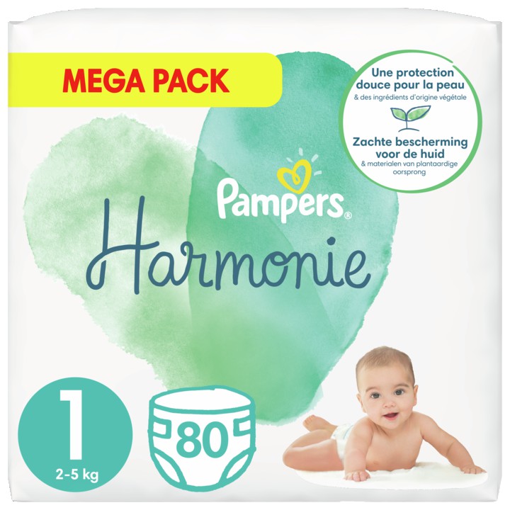 Pampers Harmonie Maat 1, 80 Luiers, 2-5kg