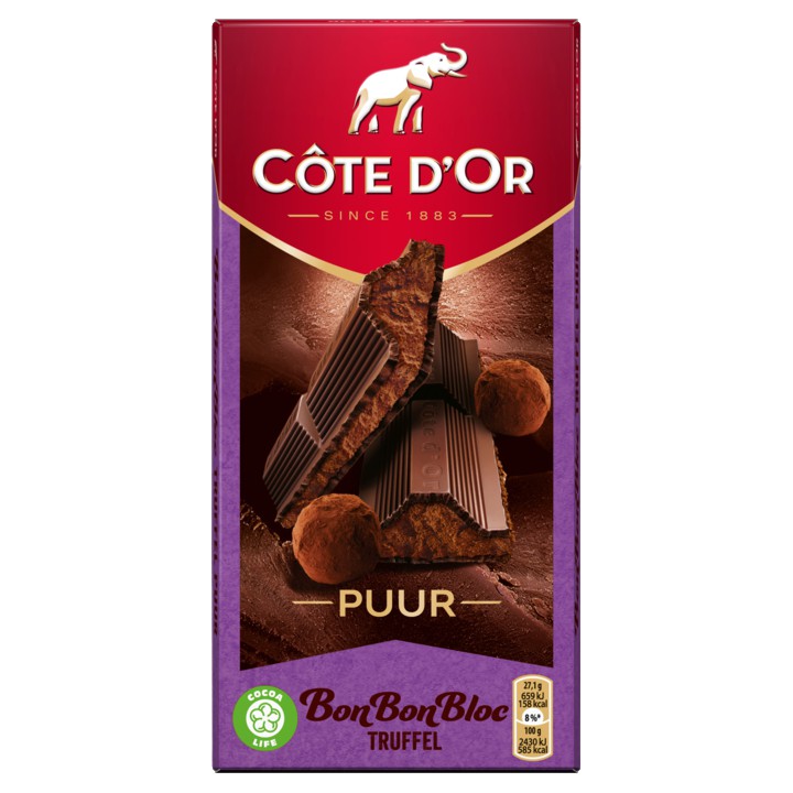 C&amp;ocirc;te d&amp;#x27;Or BonBonBloc Chocoladereep Truffel Puur 190g