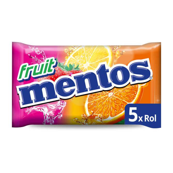 Mentos Fruit Chewy Dragees Aardbeiensmaak, Citroensmaak, Sinaasappelsmaak 5 x 37,5 g