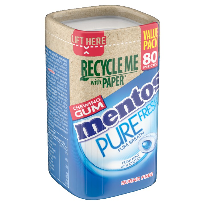 Mentos Gum Kauwgom Pure Fresh Freshmint 80 stuks kartonnen pot