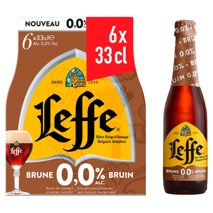 Leffe Bruin 0,0% Belgisch Abdijbier Flessen 6 x 330ml