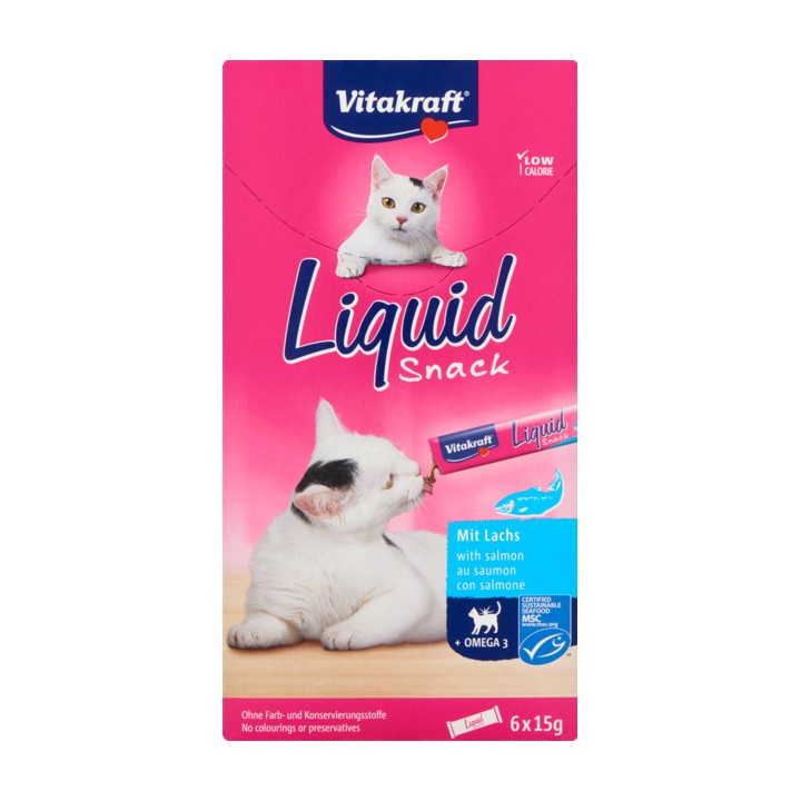 Vitakraft Liquid Snack met Zalm en Omega 3, 6 Stuks