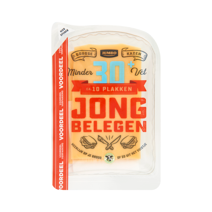 Jumbo Jong Belegen Kaas 30+ Plakken 300 g - Voordeelverpakking