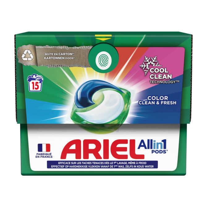 Ariel All-in-1 PODS Vloeibaar Wasmiddelcapsules 15 Wasbeurten, Color Clean &amp; Fresh