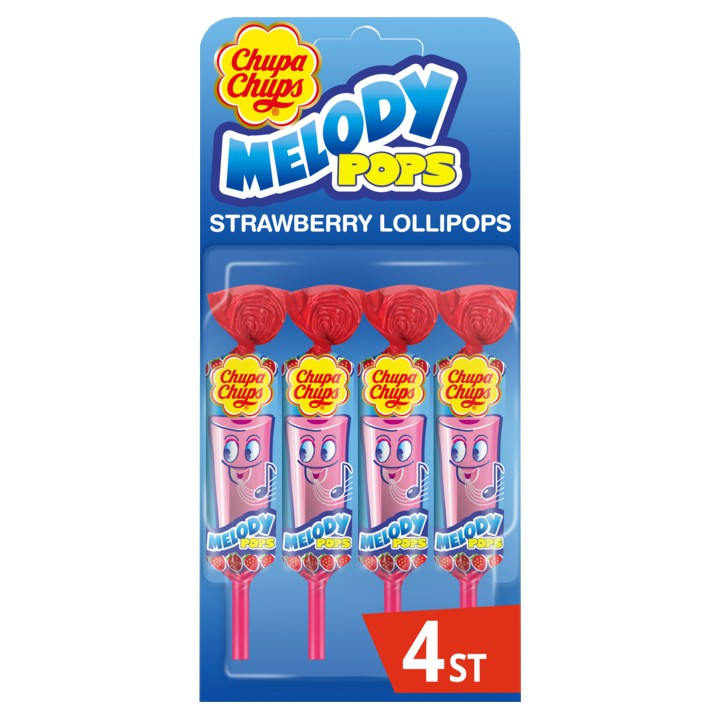 Chupa Chups Fluit lollies Melody Pops Aardbei Lollies Uitdeel Snoep Pak 4 stuks