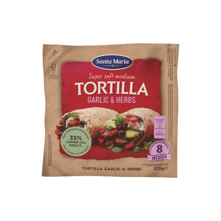 Santa Maria Tortilla Wraps Garlic&amp;amp;Herbs Medium 8 Stuks 320g