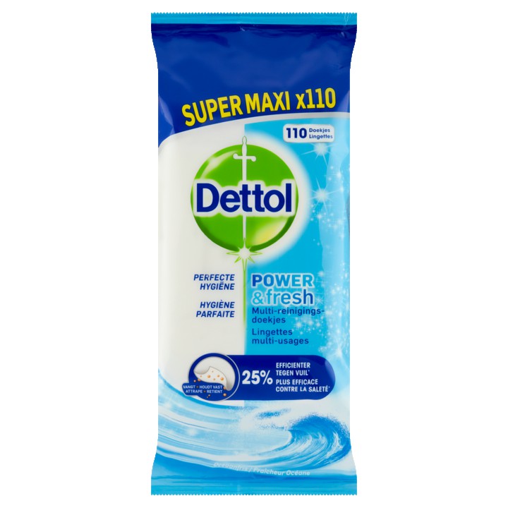 Dettol Multi-Reinigingsdoekjes Power &amp;amp; Fresh Oceaanfris 110 Stuks