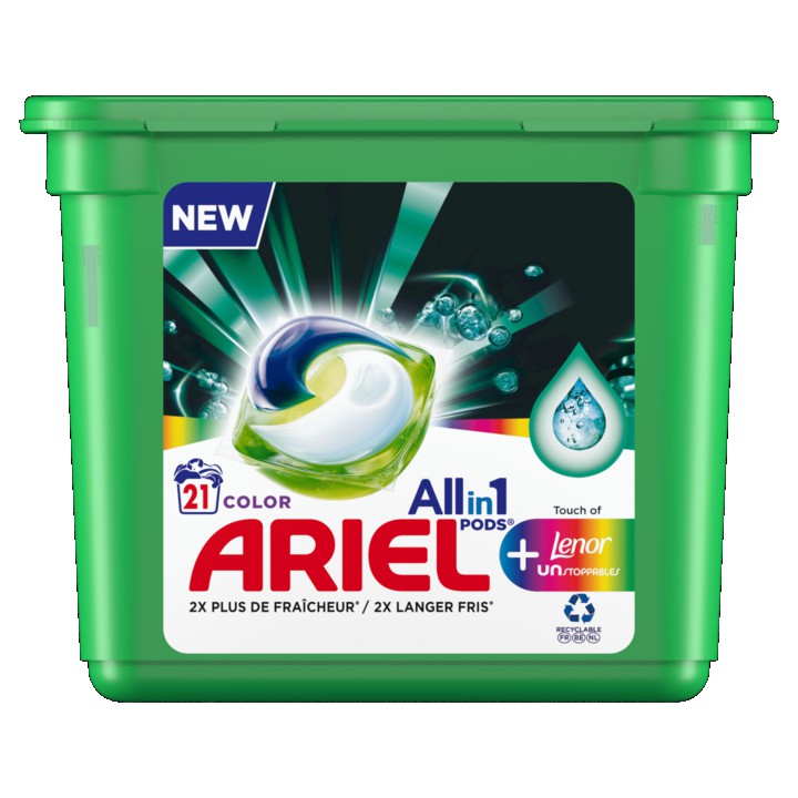 Ariel All-in-1 PODS Wasmiddelcapsules +Touch Van Lenor Unstoppables Kleur 21 Wasbeurten