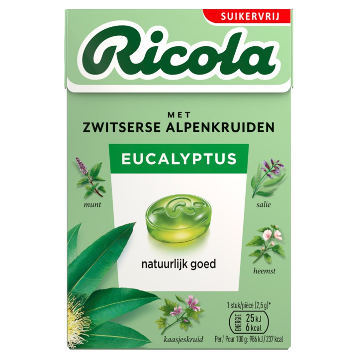 Ricola Eucalyptus suikervrij doosje 50g