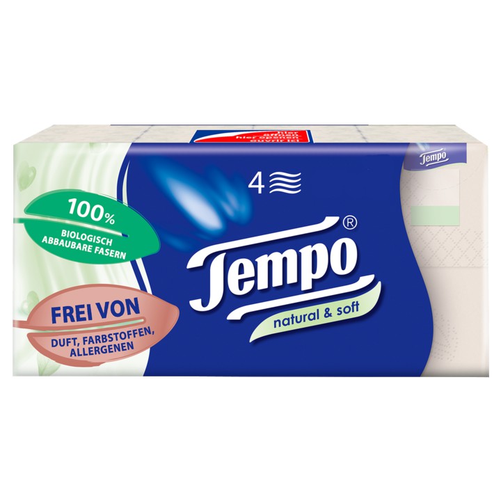 Tempo Natural &amp;amp; Soft 8 x 9 zakdoekjes