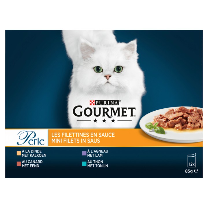 PURINA&amp;reg; Gourmet Perle Mini Filets in Saus met Kalkoen, Eend, Tonijn, Lam 12 x 85g