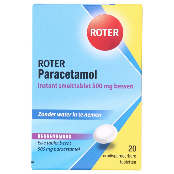 Roter Paracetamol 500 mg Instant smelttablet bessensmaak, 20 stuks