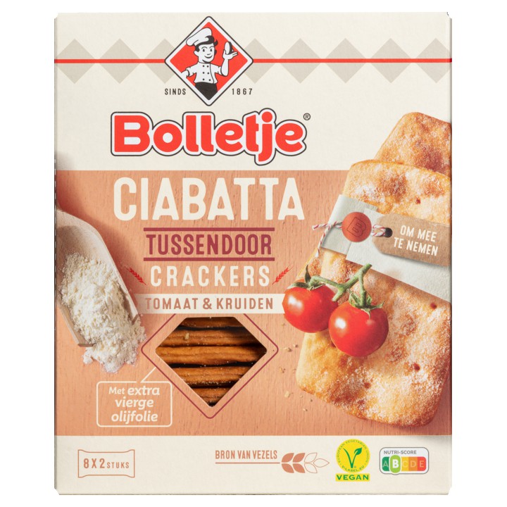 Bolletje Ciabatta Crackers Tomaat &amp;amp; Kruiden 8 x 2 Stuks 190g